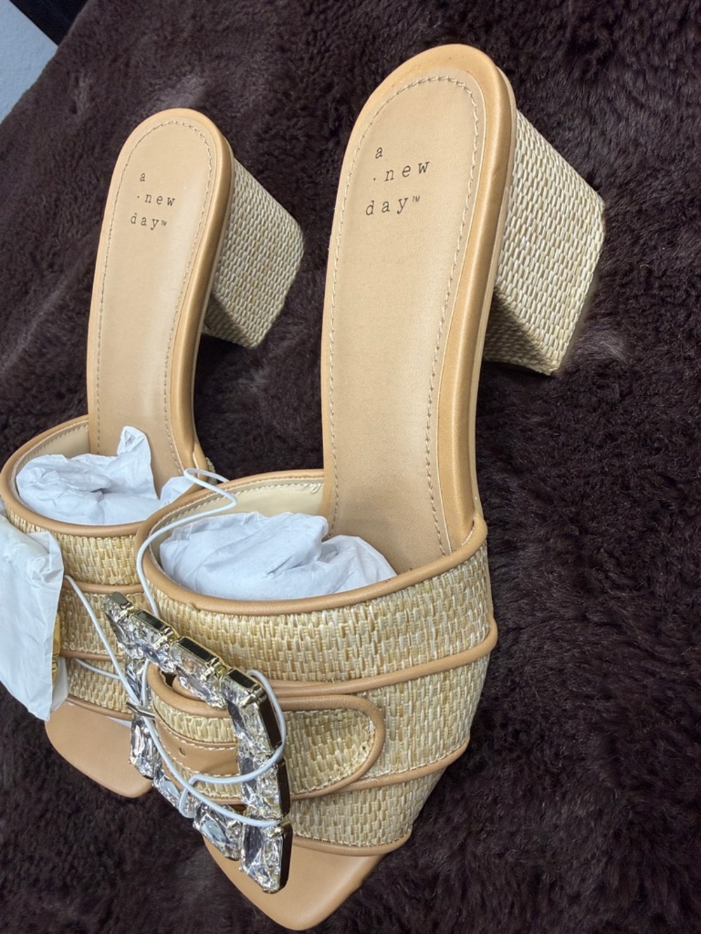 a new day Tan Woven Slide Mules with Crystal Buckle Accent - Picture 4 of 4
